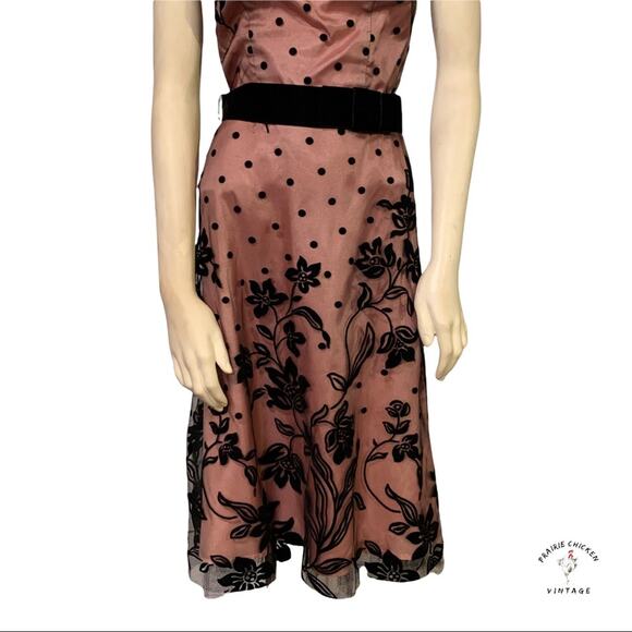 Corey Lynn Calter Pink Black Strapless Illusion Dress Size 4 Floral Lace - Picture 4 of 10